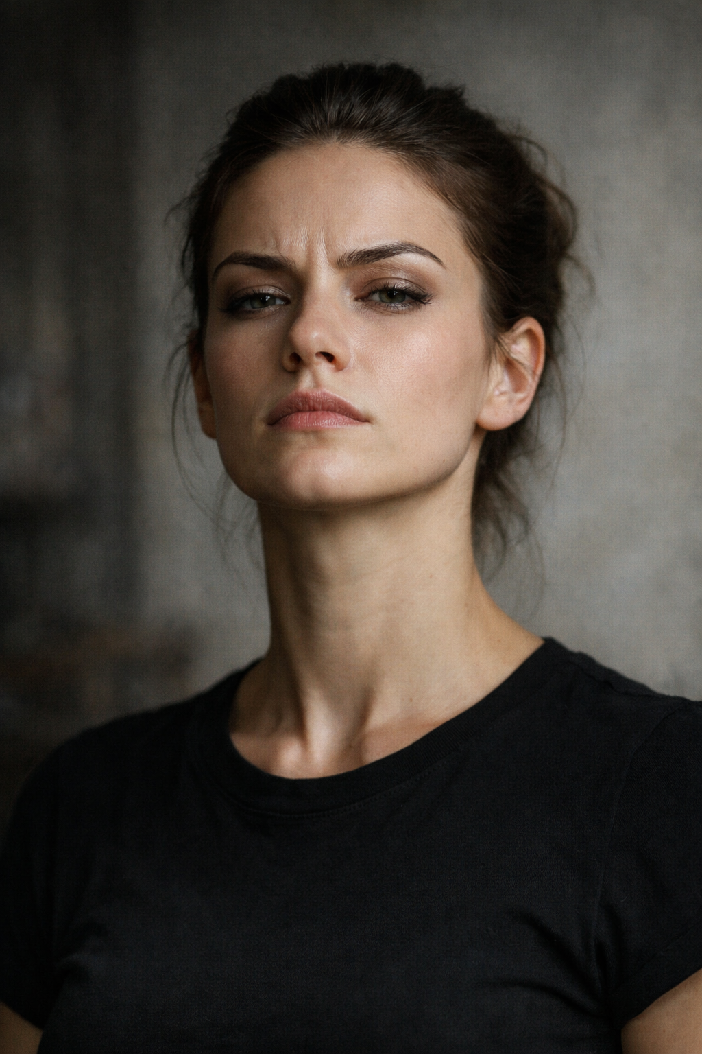 Portrait of a woman with a supercilious look on her face.