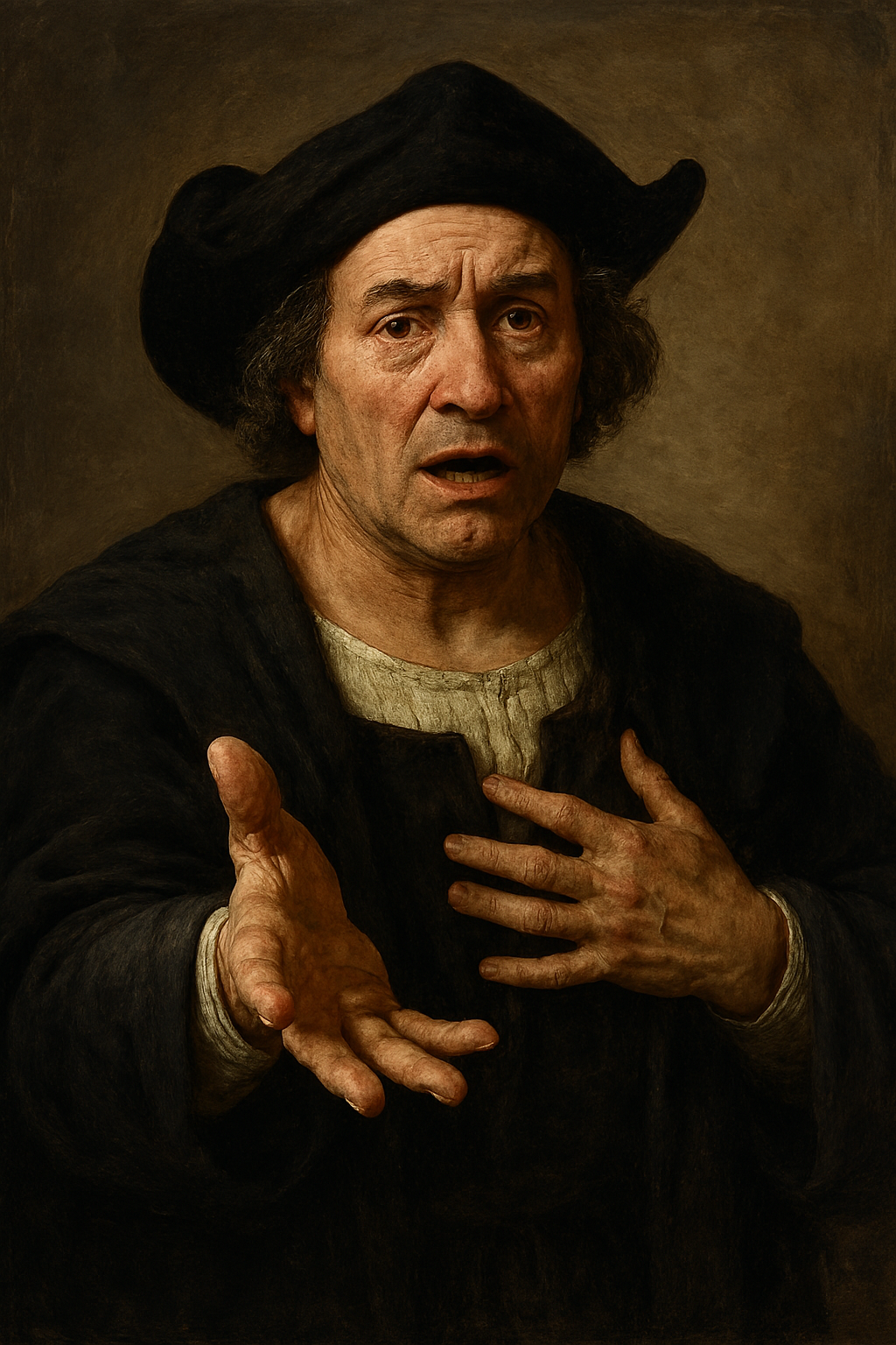 Colubus facing the viewer, pleading his case.