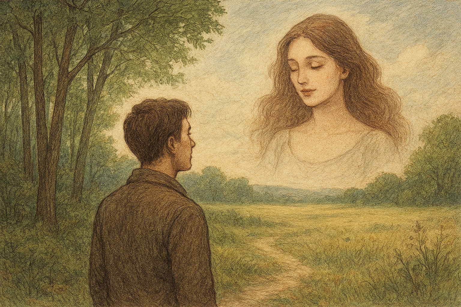 A young man speaks to the image of his loved one that he sees in his imagination.